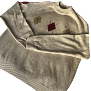 Bugatchi Uomo Italian Fine Wool Geometric Sweater Men's XL Beige Winter